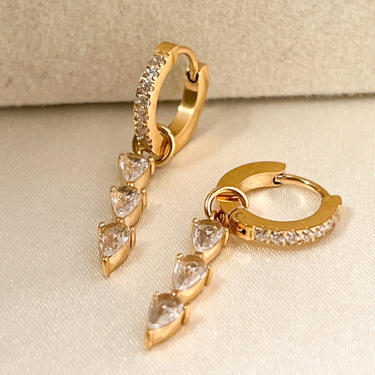 Crystal Curve Hoops Earrings - 18K Gold Plated