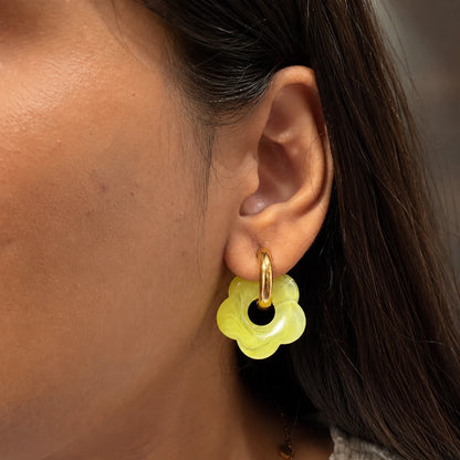 Flora Drop Hoop Earrings - 18K Gold Plated
