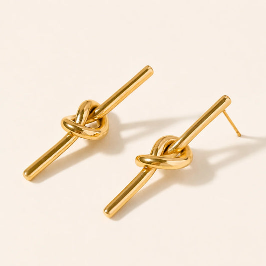 Knot Line Earrings - 18K Gold Plated