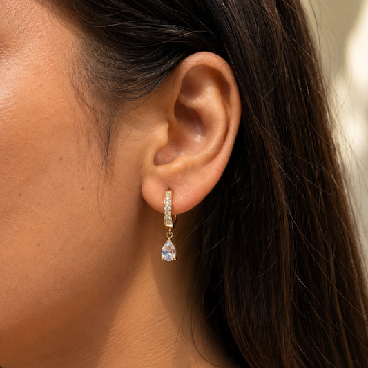 Elara Drop Hoop Earrings - 18K Gold Plated