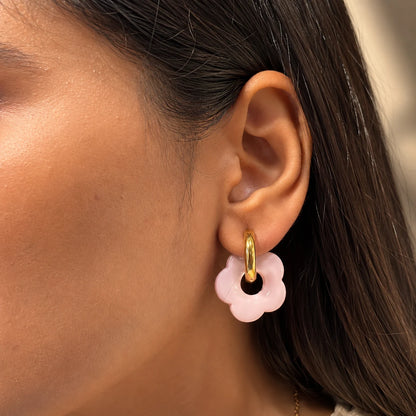 Flora Drop Hoop Earrings - 18K Gold Plated