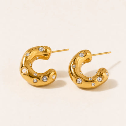 Ripple Pearl Hoops Earrings - 18K Gold Plated