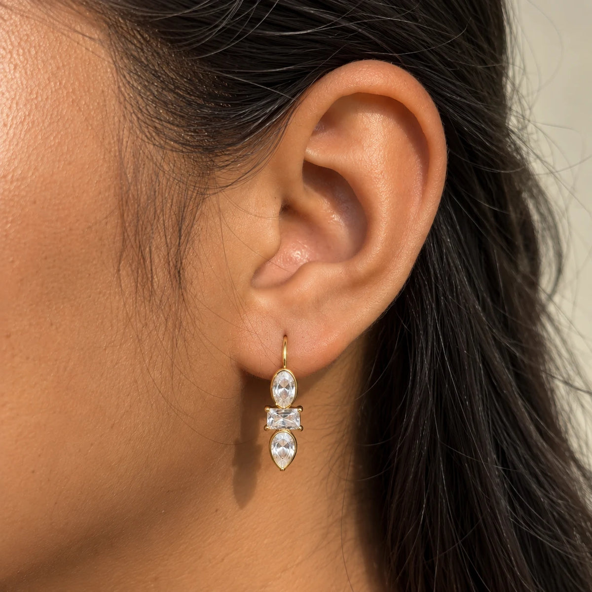 Trio Cut Huggies Earrings - 18K Gold Plated