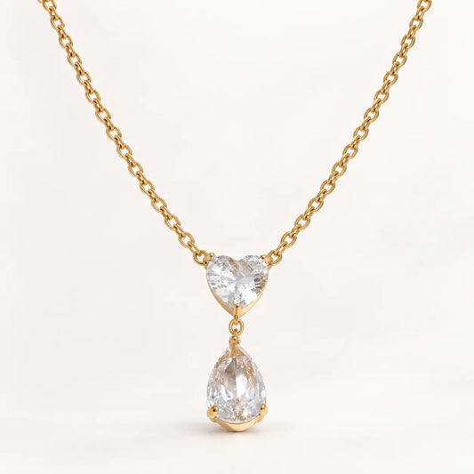Heart & Drop Necklace - 18K Gold Plated