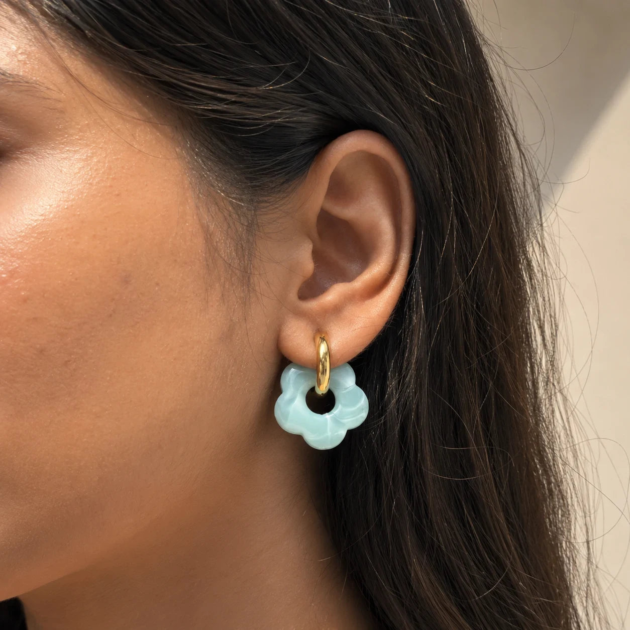 Flora Drop Hoop Earrings - 18K Gold Plated