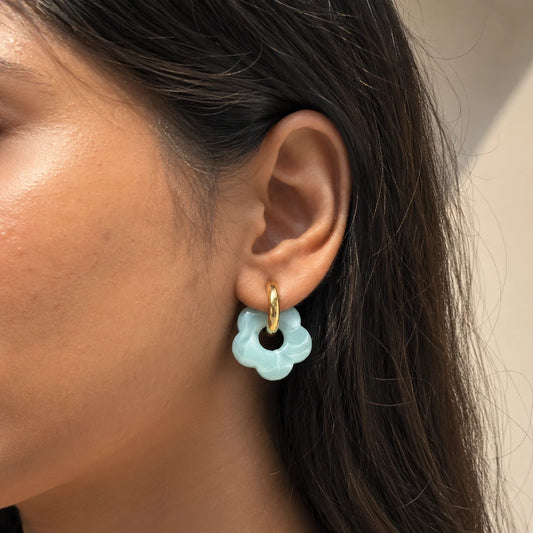 Flora Drop Hoop Earrings - 18K Gold Plated