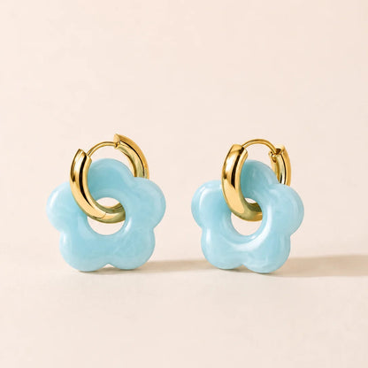 Flora Drop Hoop Earrings - 18K Gold Plated