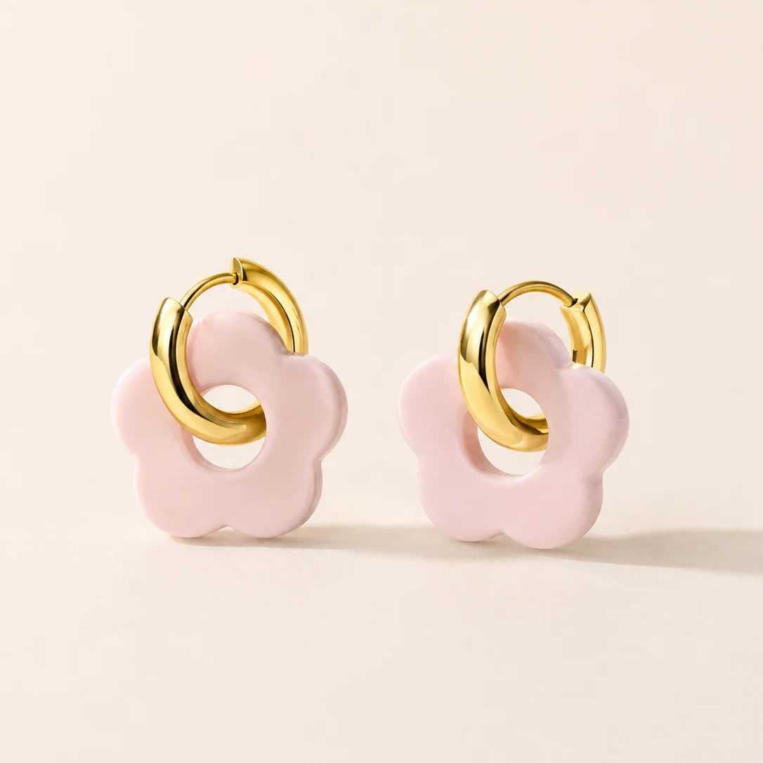 Flora Drop Hoop Earrings - 18K Gold Plated