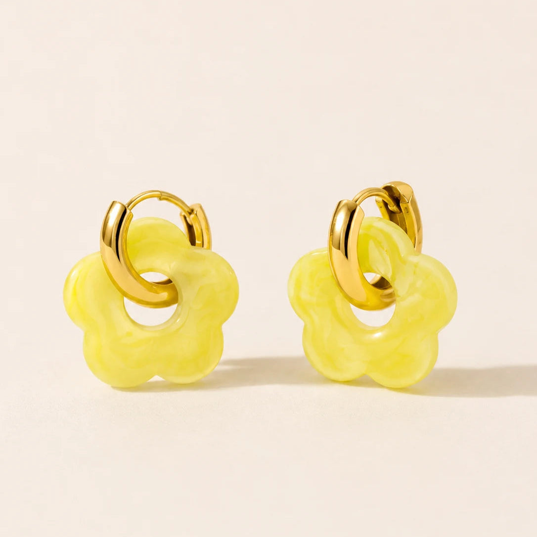 Flora Drop Hoop Earrings - 18K Gold Plated
