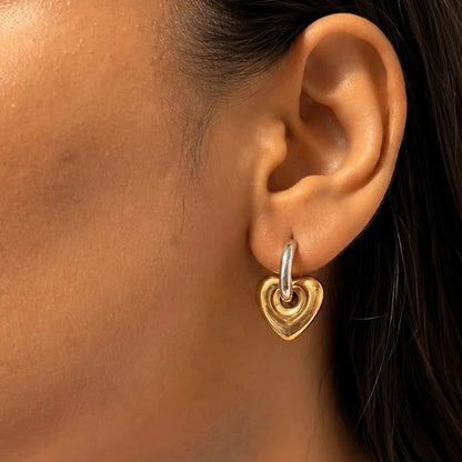 Dual Heart Earrings - 18K Gold Plated