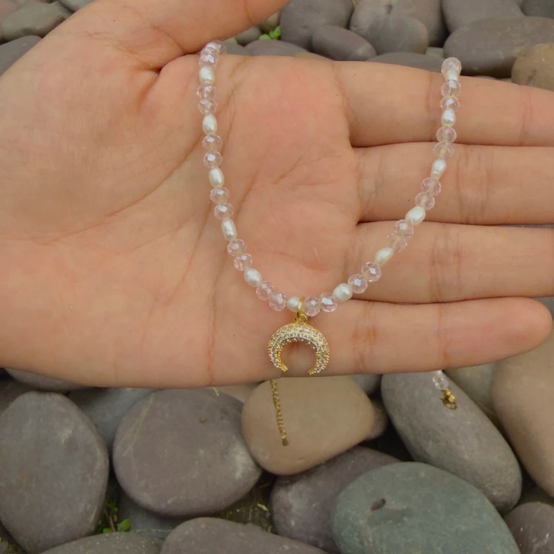 Moonblush Charm Necklace - 18K Gold Plated
