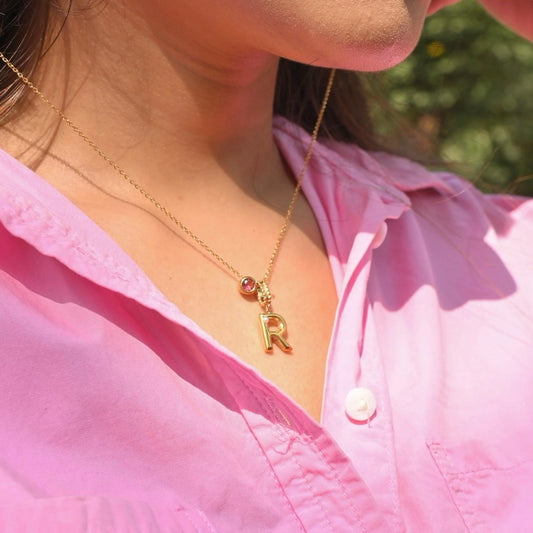 Initial Bloom Birthstone Necklace