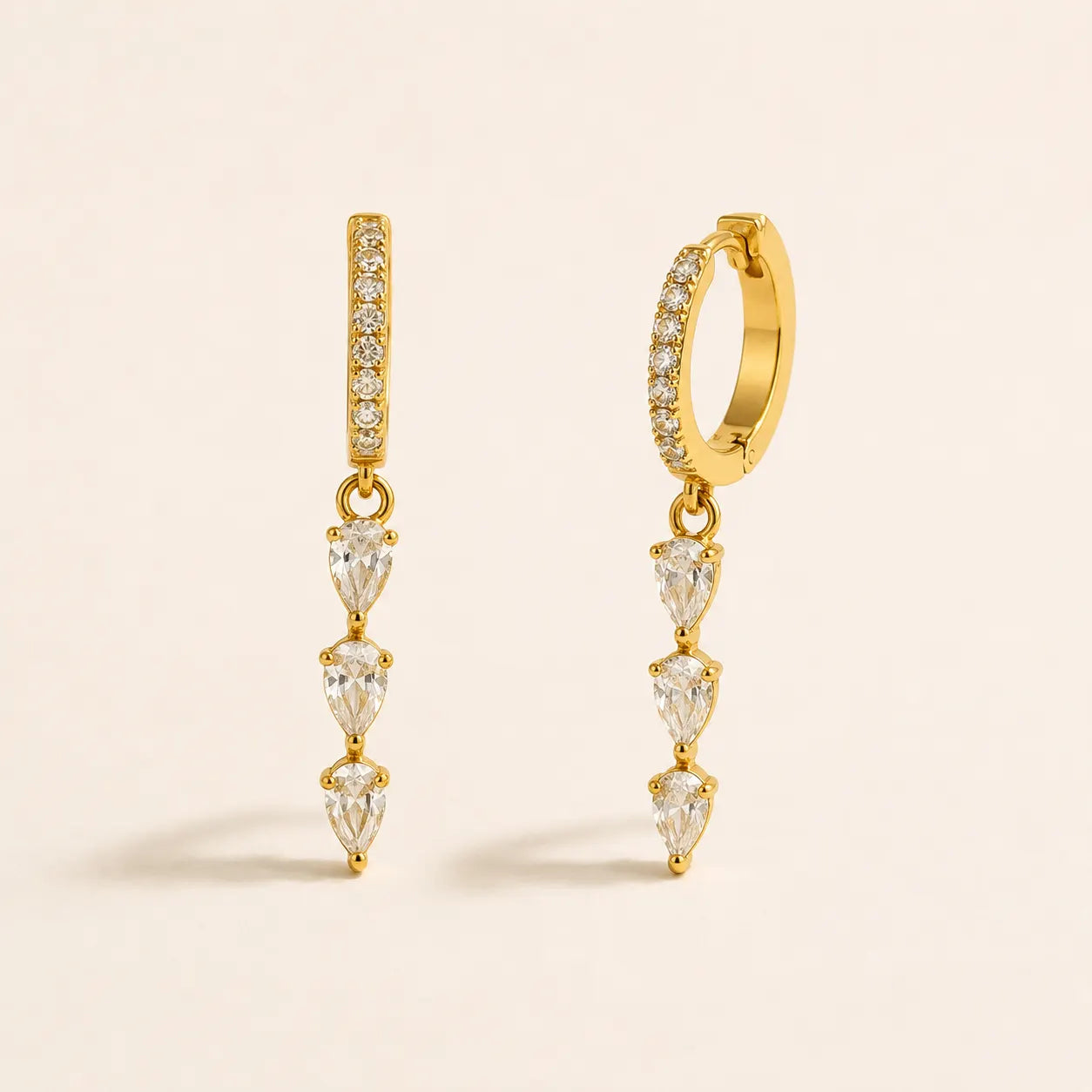 Crystal Curve Hoops Earrings - 18K Gold Plated