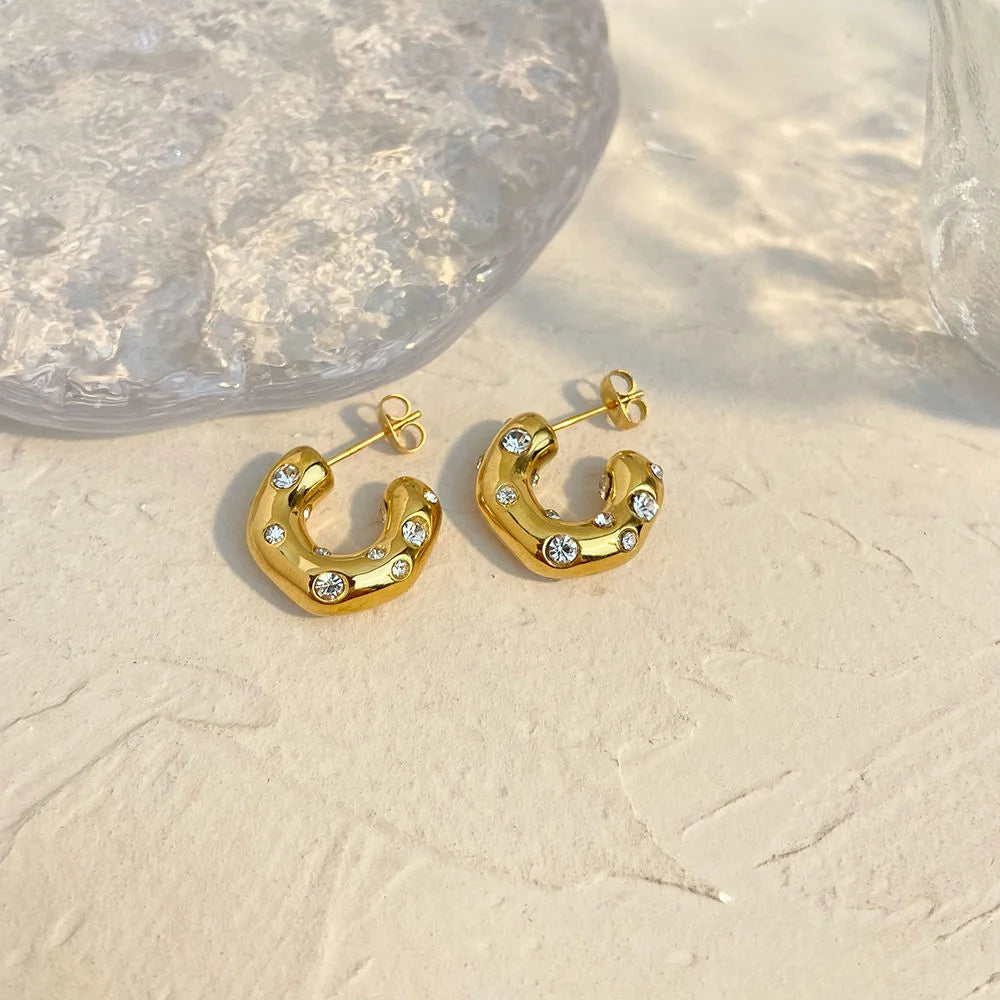 Ripple Pearl Hoops Earrings - 18K Gold Plated