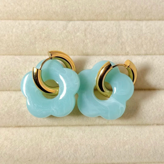 Flora Drop Hoop Earrings - 18K Gold Plated