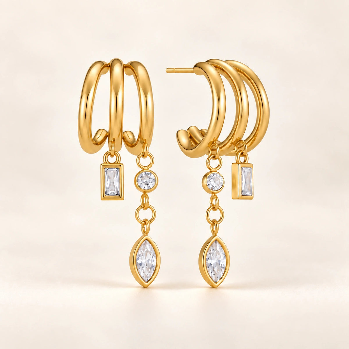 Trinity Drift Earrings - 18K Gold Plated