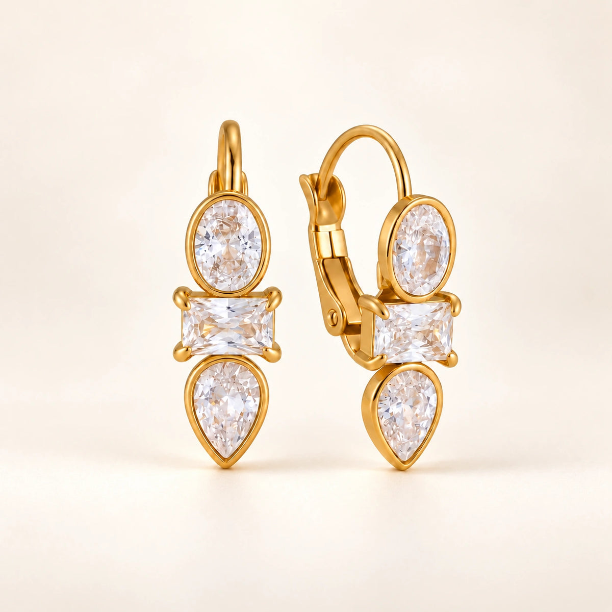 Trio Cut Huggies Earrings - 18K Gold Plated