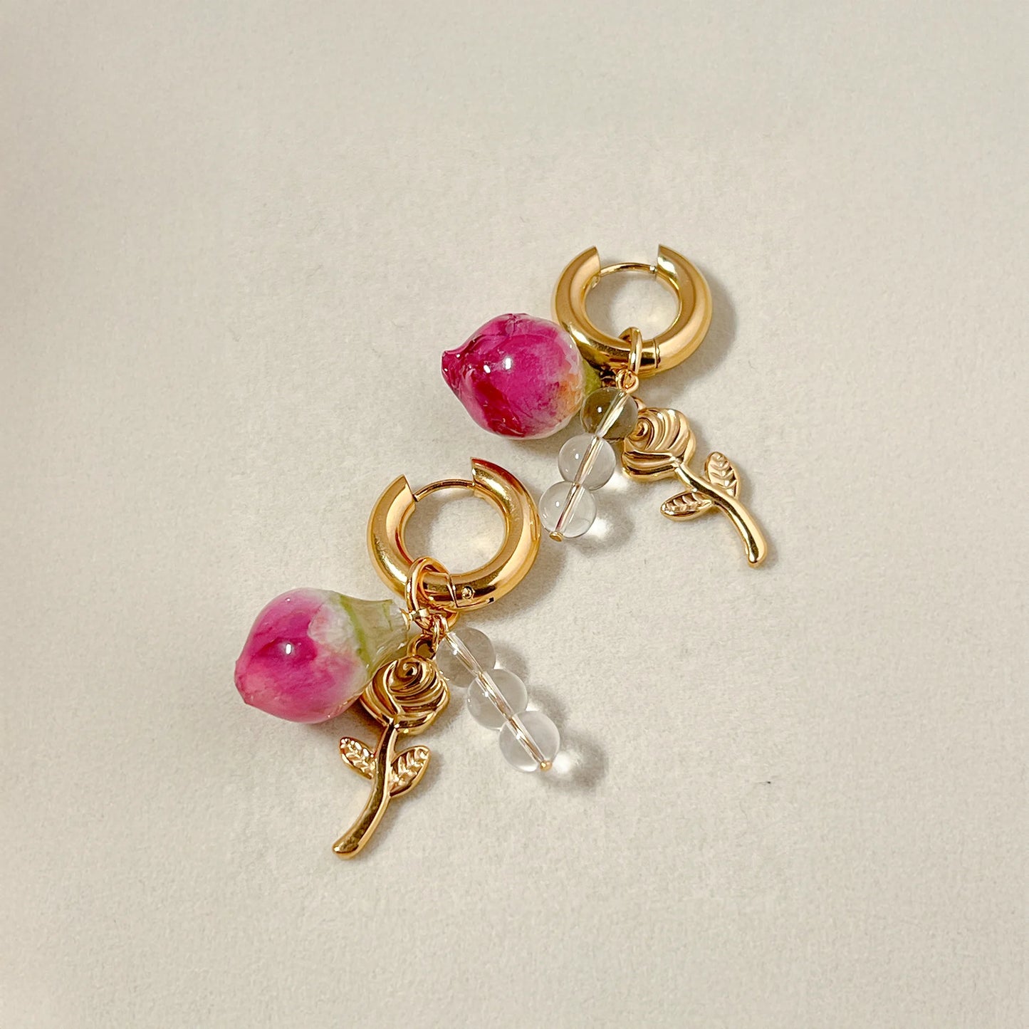 Rosy Beaded Dangler Earrings