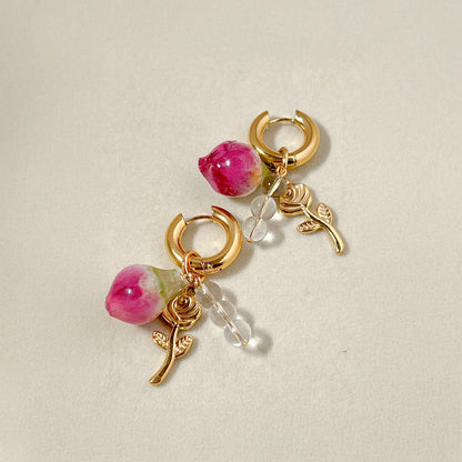 Rosy Beaded Dangler Earrings
