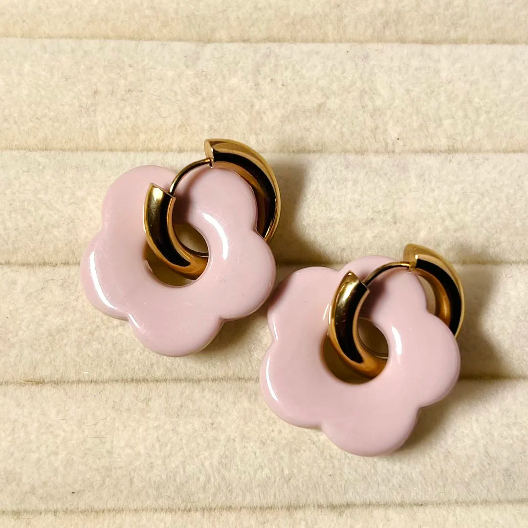 Flora Drop Hoop Earrings - 18K Gold Plated