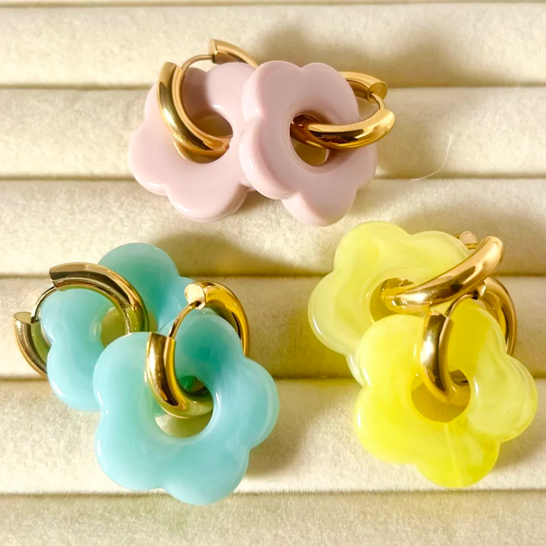 Flora Drop Hoop Earrings - 18K Gold Plated