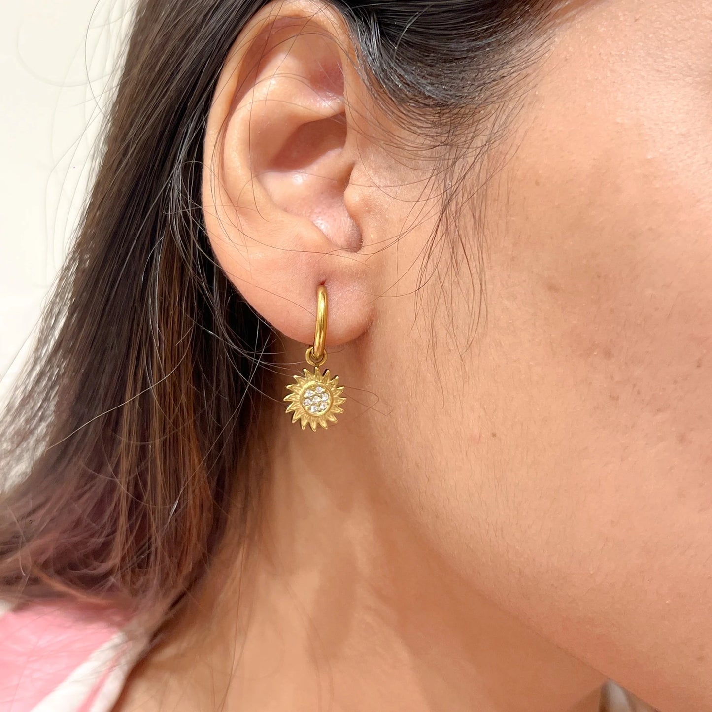 Sunburst Charm Hoops Earrings - 18K Gold Plated
