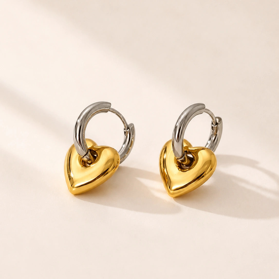 Dual Heart Earrings - 18K Gold Plated