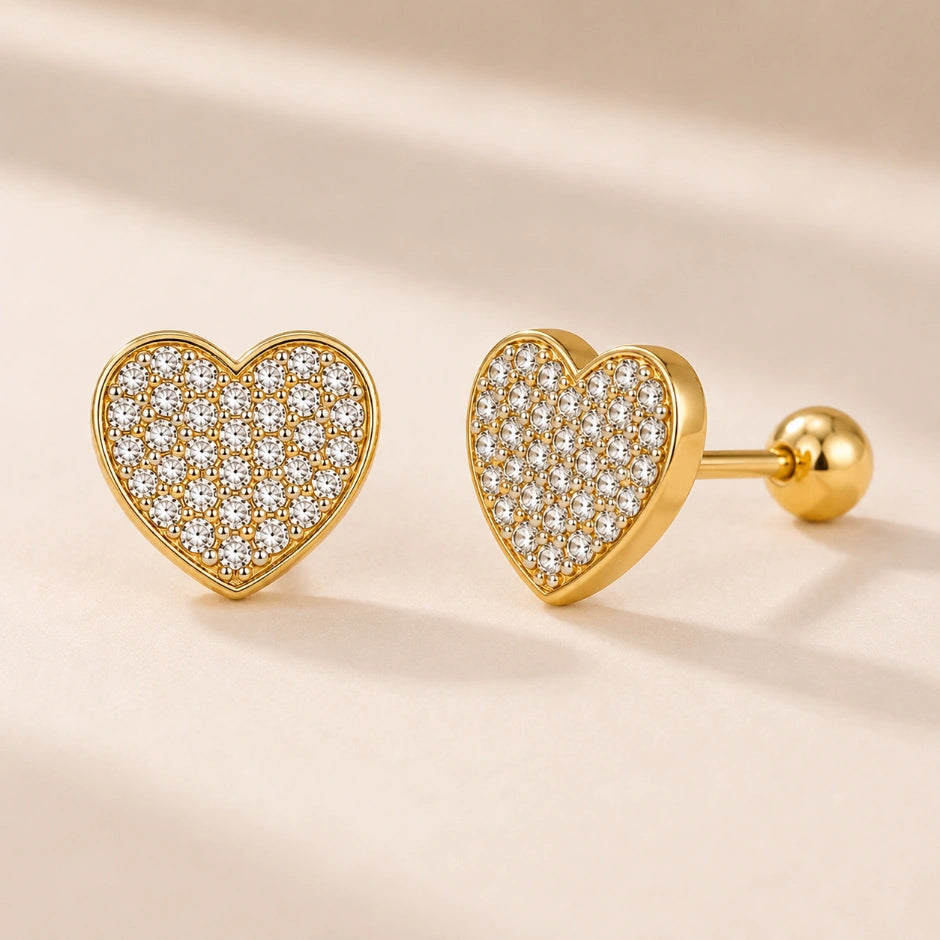 Golden Heart Studs - 18K Gold Plated