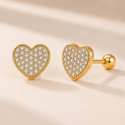 Golden Heart Studs - 18K Gold Plated