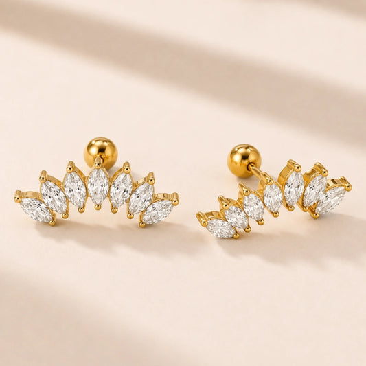 Crystal Fern Studs - 18K Gold Plated