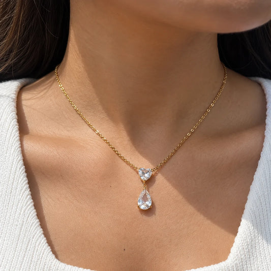 Heart & Drop Necklace - 18K Gold Plated