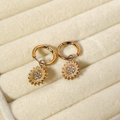 Sunburst Charm Hoops Earrings - 18K Gold Plated