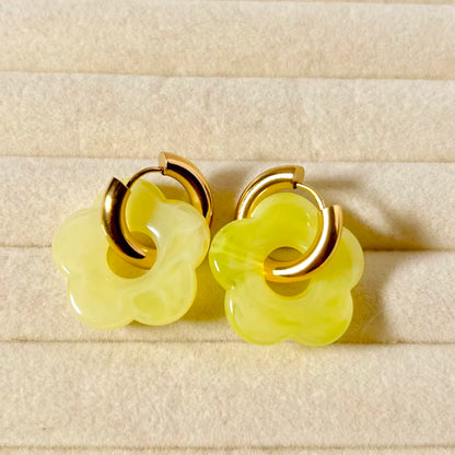 Flora Drop Hoop Earrings - 18K Gold Plated