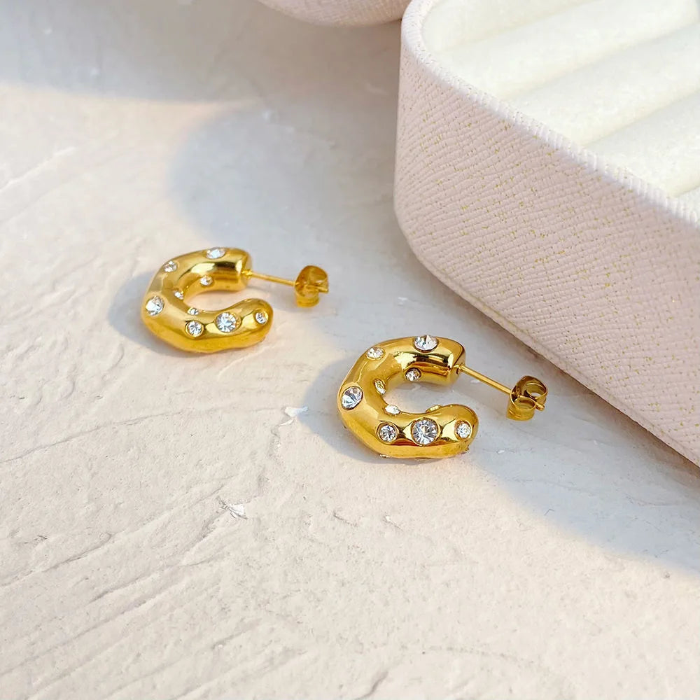 Ripple Pearl Hoops Earrings - 18K Gold Plated