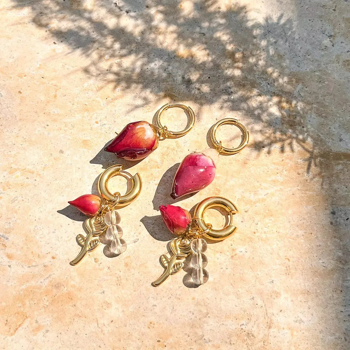 Rosy Beaded Dangler Earrings