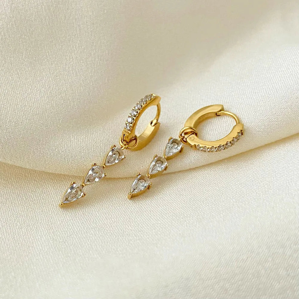 Crystal Curve Hoops Earrings - 18K Gold Plated